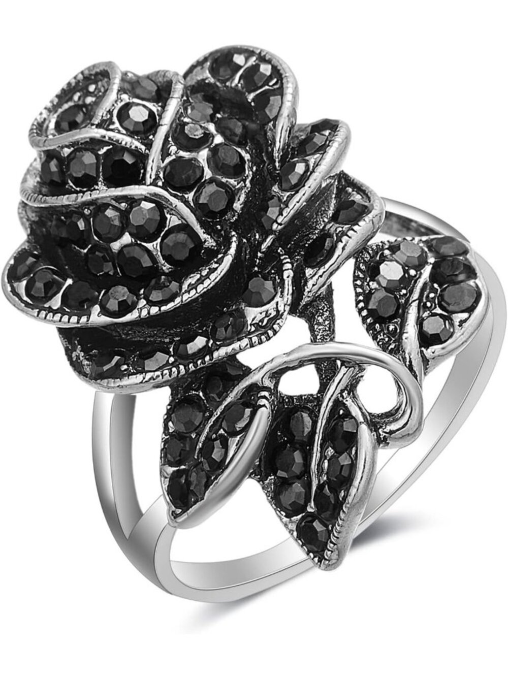 Vintage Black Onyx & Marcasite Cocktail Ring | Chunky Silver Statement Jewelry